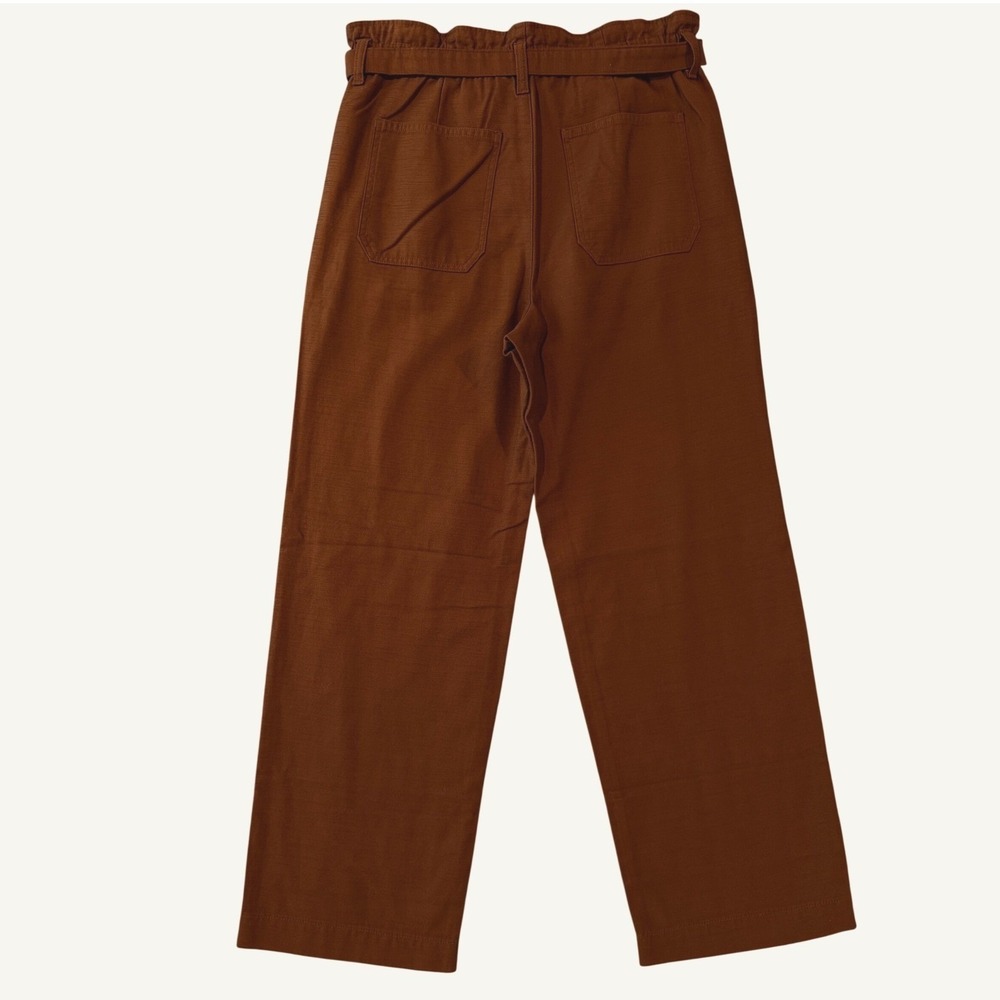 J.Crew Rust Brown Cotton Twill Paperbag Full-Length Pants Women's 8 Belted - Picture 2 of 11